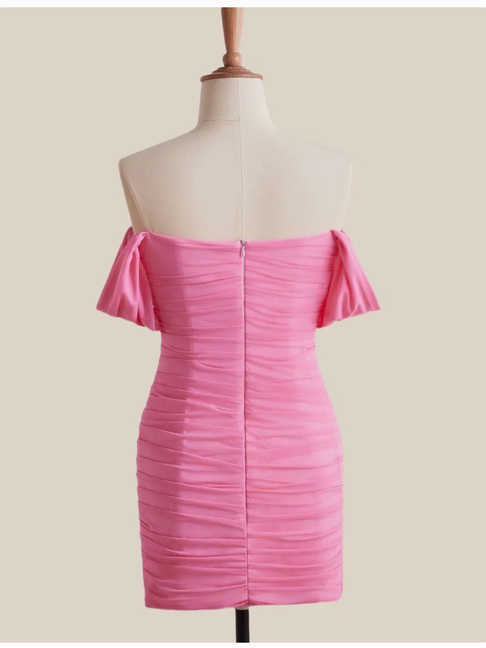 Off-Shoulder Pink Ruched Prom Dress - Picture 4 of 4